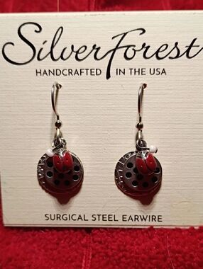Surgical Steel Dangling Silver, black polka dots, & lady bugs